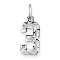 14K White Gold Small Brushed Diamond-cut Number 3 Charm view 1