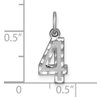 14K White Gold Small Brushed Diamond-cut Number 4 Charm view 3