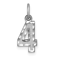 14K White Gold Small Brushed Diamond-cut Number 4 Charm view 1