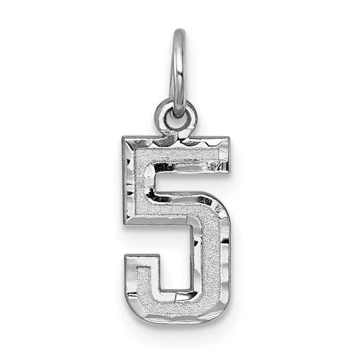 14K White Gold Small Brushed Diamond-cut Number 5 Charm