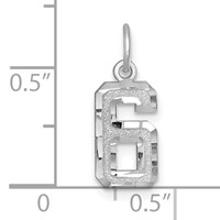 14K White Gold Small Brushed Diamond-cut Number 6 Charm view 3