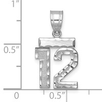14K White Gold Small Brushed Diamond-cut Number 12 Charm view 2