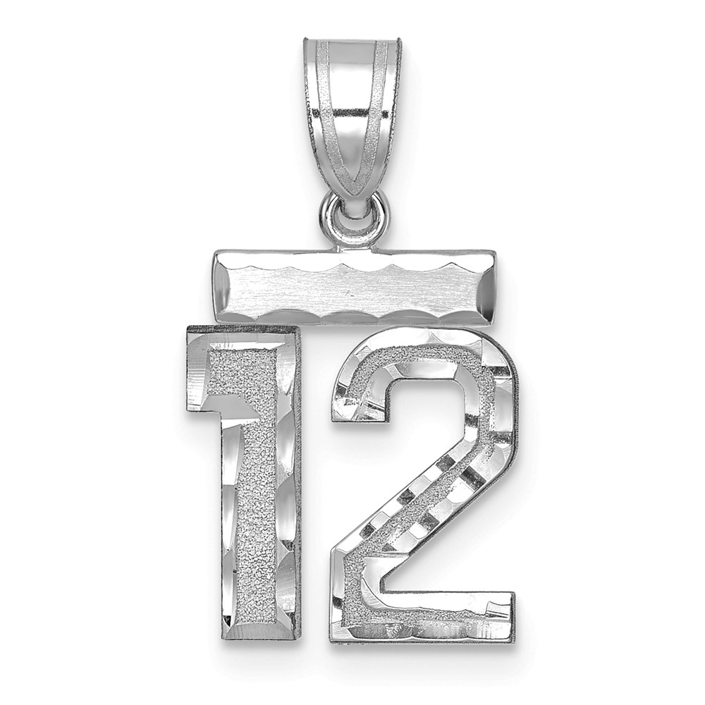 14K White Gold Small Brushed Diamond-cut Number 12 Charm