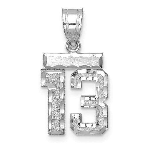 14K White Gold Small Brushed Diamond-cut Number 13 Charm