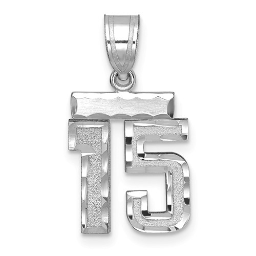 14K White Gold Small Brushed Diamond-cut Number 15 Charm