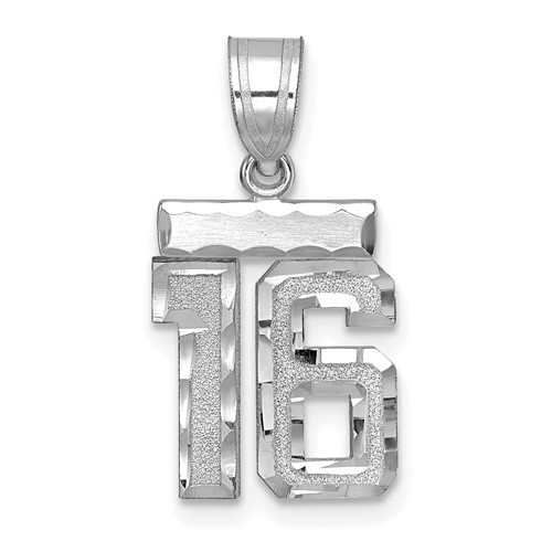 14K White Gold Small Brushed Diamond-cut Number 16 Charm