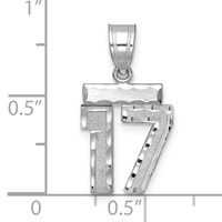 14K White Gold Small Brushed Diamond-cut Number 17 Charm view 2