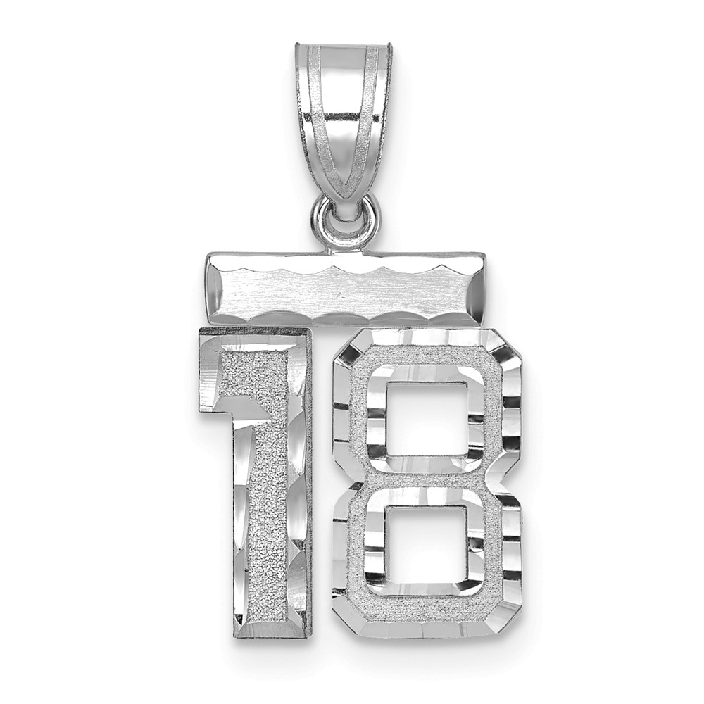 14K White Gold Small Brushed Diamond-cut Number 18 Charm