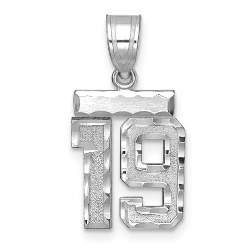 14K White Gold Small Brushed Diamond-cut Number 19 Charm