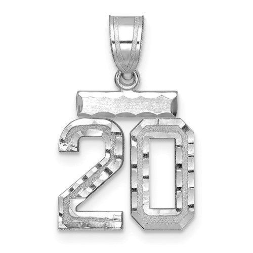 14K White Gold Small Brushed Diamond-cut Number 20 Charm