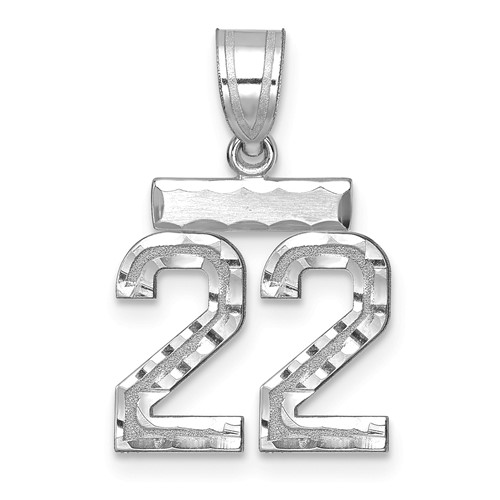 14K White Gold Small Brushed Diamond-cut Number 22 Charm