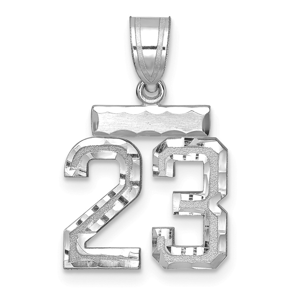 14K White Gold Small Brushed Diamond-cut Number 23 Charm