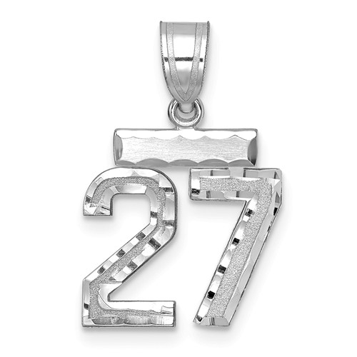14K White Gold Small Brushed Diamond-cut Number 27 Charm