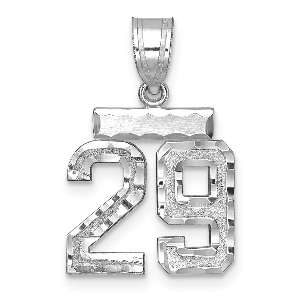 14K White Gold Small Brushed Diamond-cut Number 29 Charm