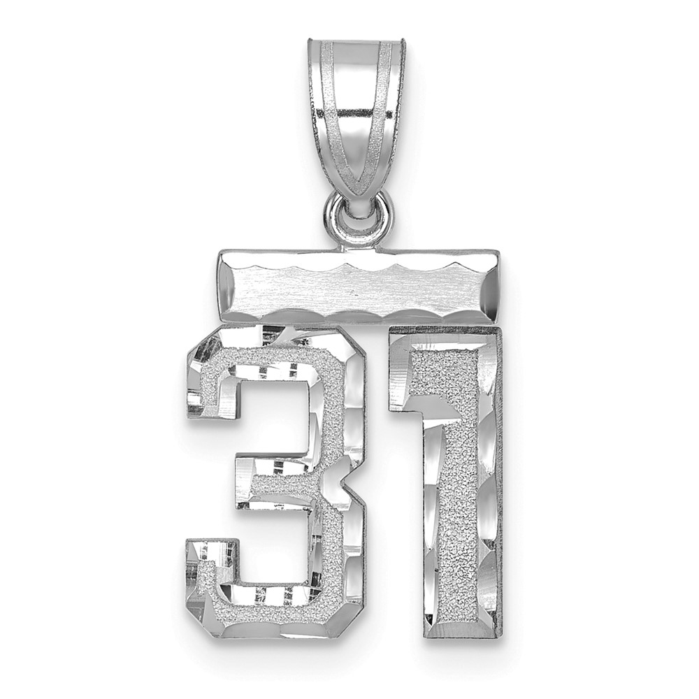 14K White Gold Small Brushed Diamond-cut Number 31 Charm