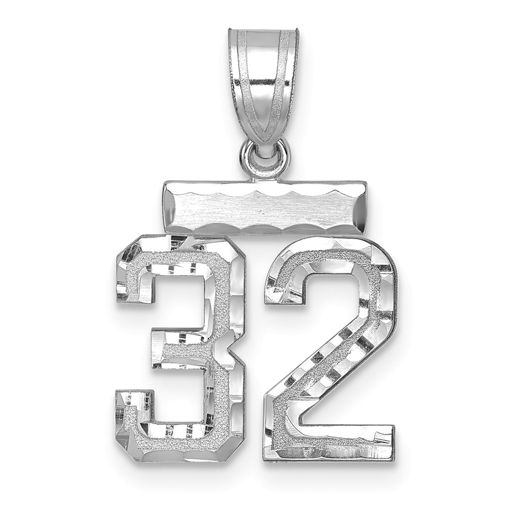 14K White Gold Small Brushed Diamond-cut Number 32 Charm
