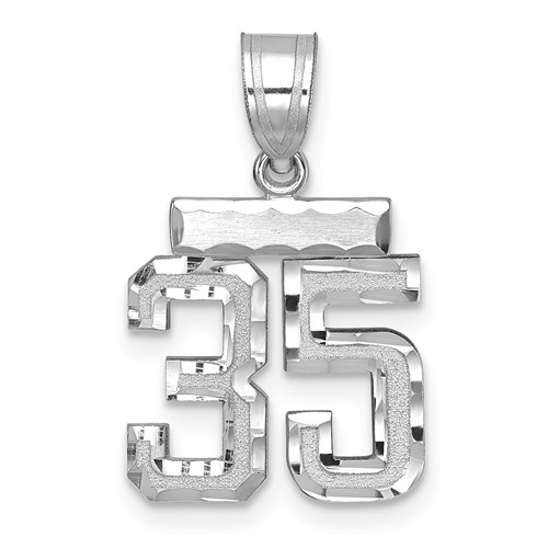 14K White Gold Small Brushed Diamond-cut Number 35 Charm