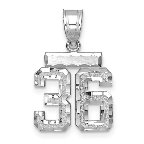 14K White Gold Small Brushed Diamond-cut Number 36 Charm