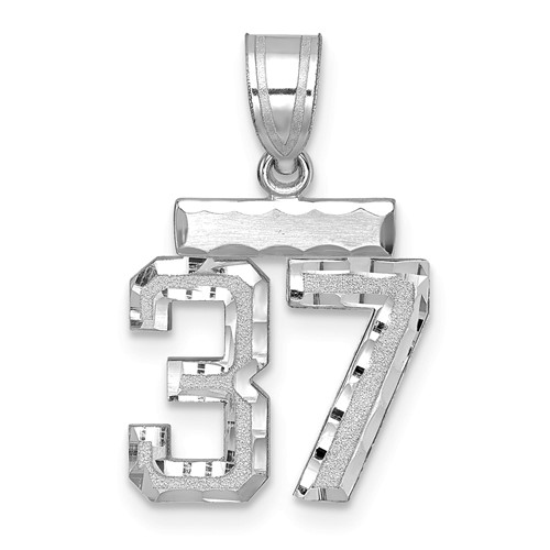 14K White Gold Small Brushed Diamond-cut Number 37 Charm