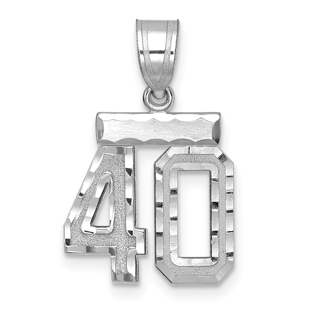 14K White Gold Small Brushed Diamond-cut Number 40 Charm
