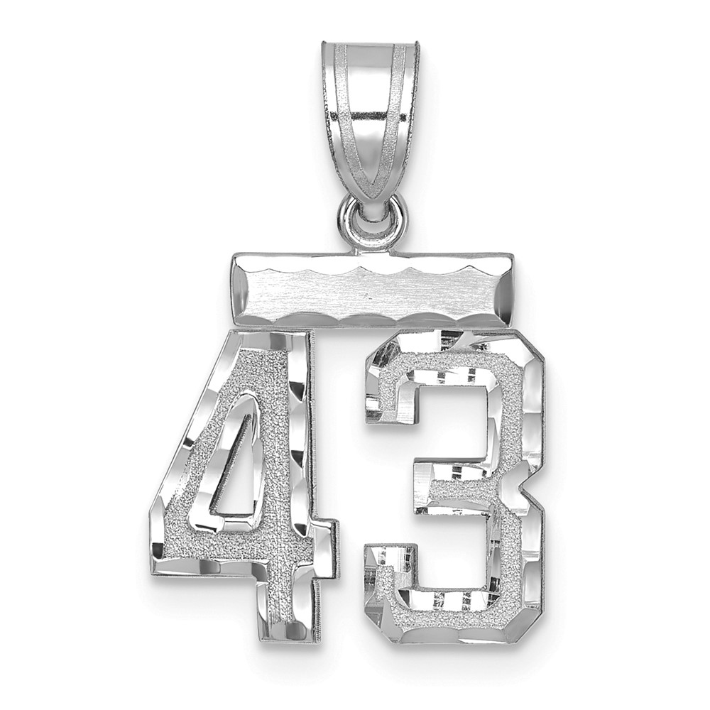 14K White Gold Small Brushed Diamond-cut Number 43 Charm
