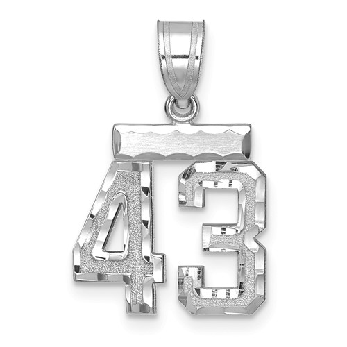 14K White Gold Small Brushed Diamond-cut Number 43 Charm