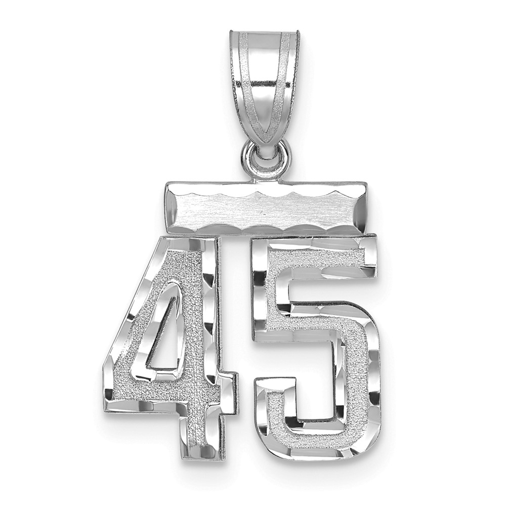 14K White Gold Small Brushed Diamond-cut Number 45 Charm