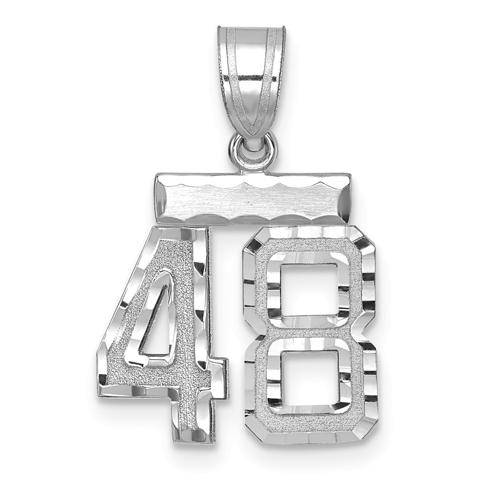 14K White Gold Small Brushed Diamond-cut Number 48 Charm