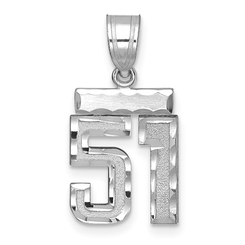 14K White Gold Small Brushed Diamond-cut Number 51 Charm