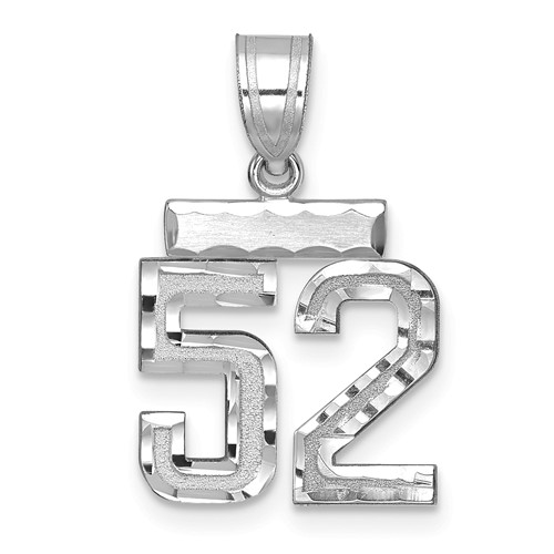 14K White Gold Small Brushed Diamond-cut Number 52 Charm