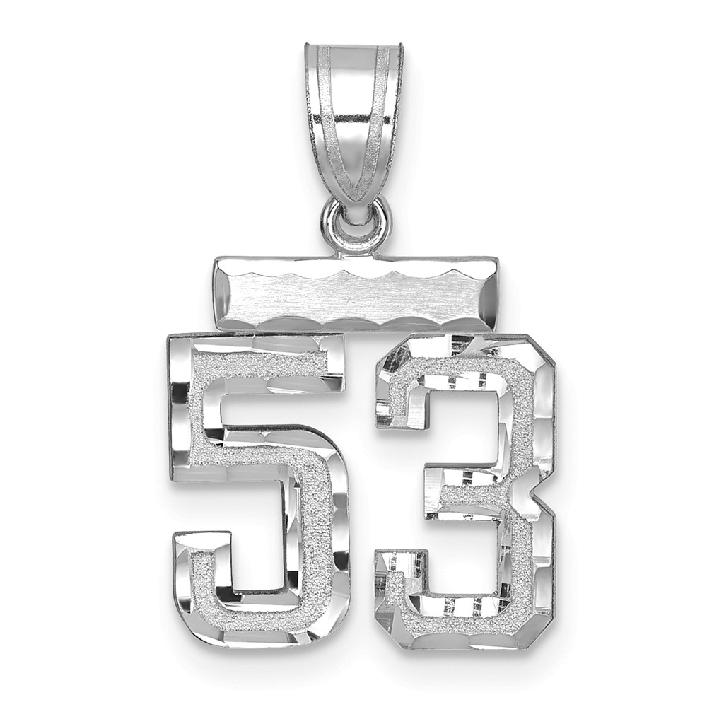 14K White Gold Small Brushed Diamond-cut Number 53 Charm
