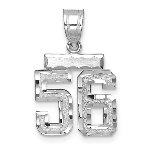 14K White Gold Small Brushed Diamond-cut Number 56 Charm