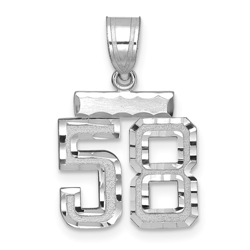 14K White Gold Small Brushed Diamond-cut Number 58 Charm