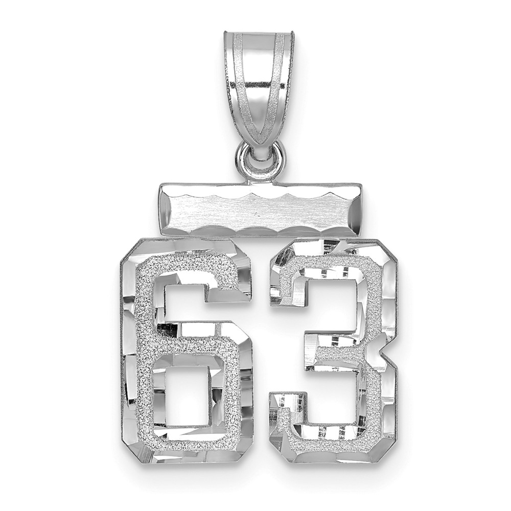 14K White Gold Small Brushed Diamond-cut Number 63 Charm
