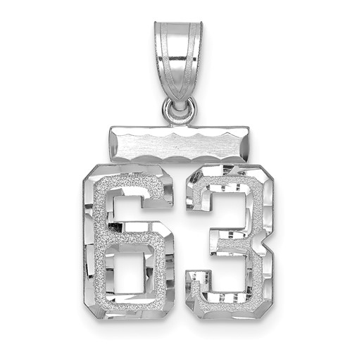 14K White Gold Small Brushed Diamond-cut Number 63 Charm