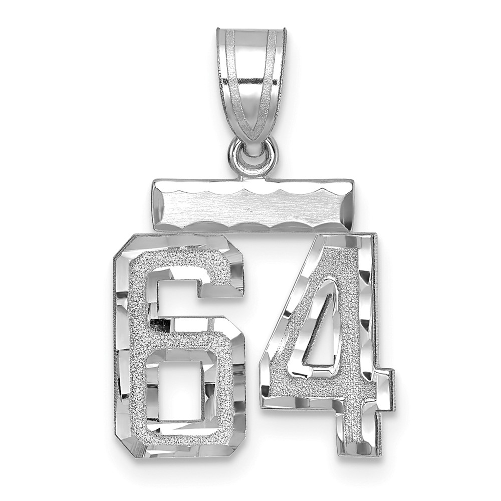 14K White Gold Small Brushed Diamond-cut Number 64 Charm