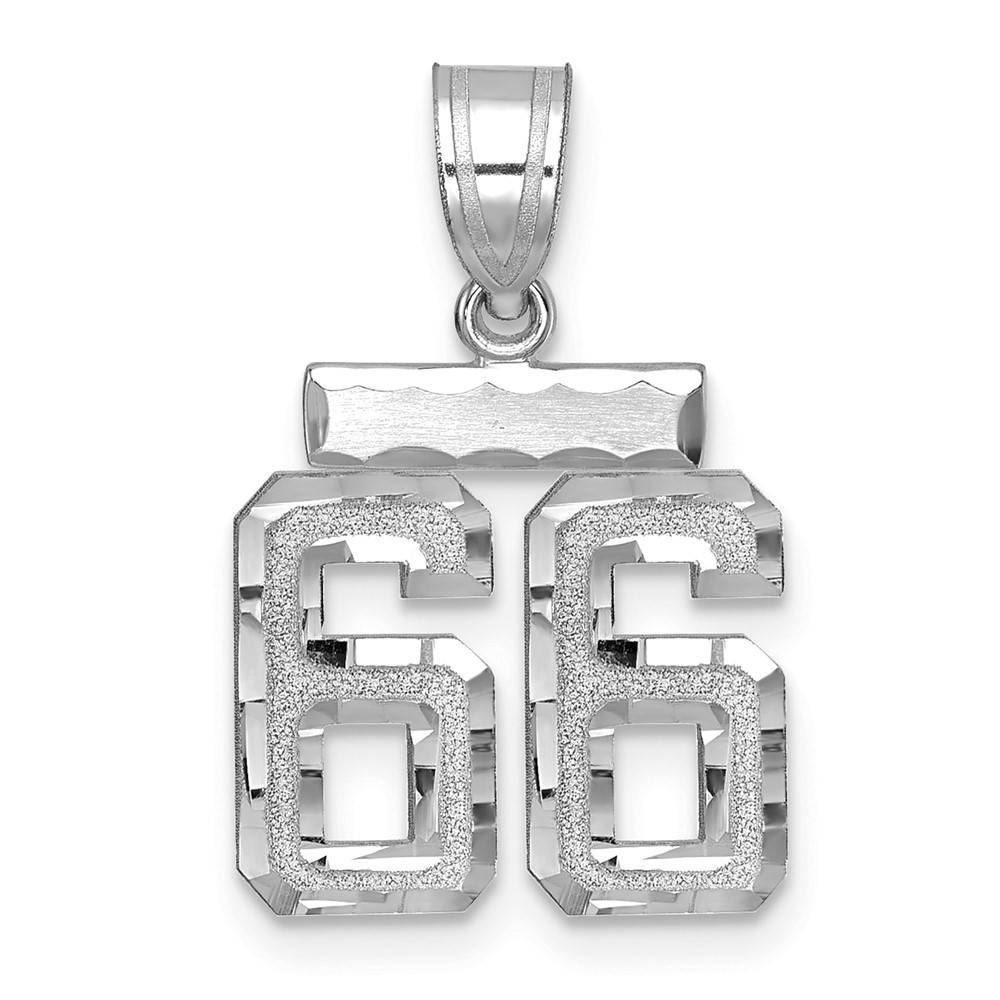 14K White Gold Small Brushed Diamond-cut Number 66 Charm