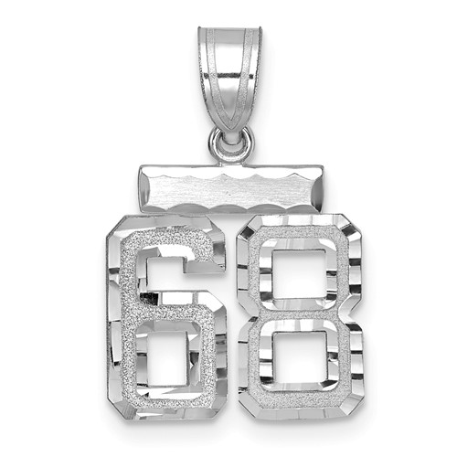 14K White Gold Small Brushed Diamond-cut Number 68 Charm