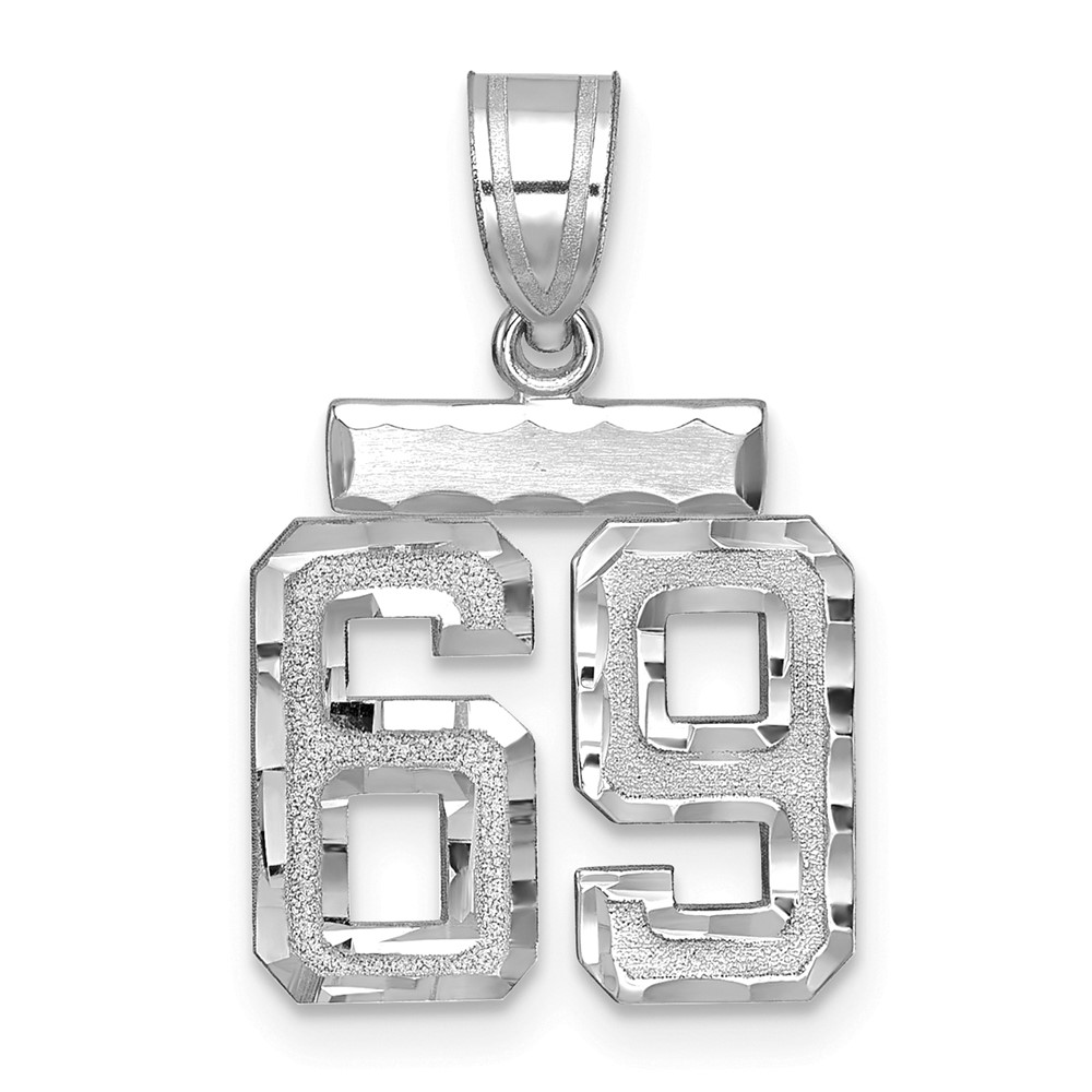 14K White Gold Small Brushed Diamond-cut Number 69 Charm
