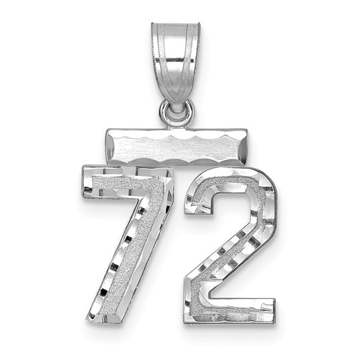 14K White Gold Small Brushed Diamond-cut Number 72 Charm