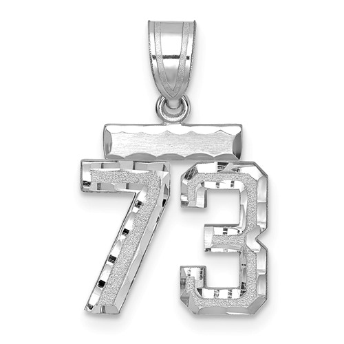 14K White Gold Small Brushed Diamond-cut Number 73 Charm