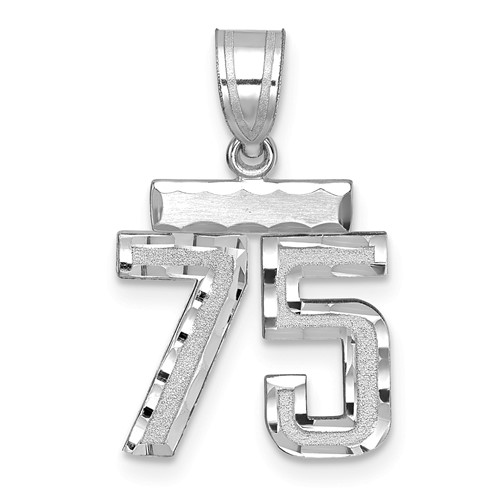 14K White Gold Small Brushed Diamond-cut Number 75 Charm