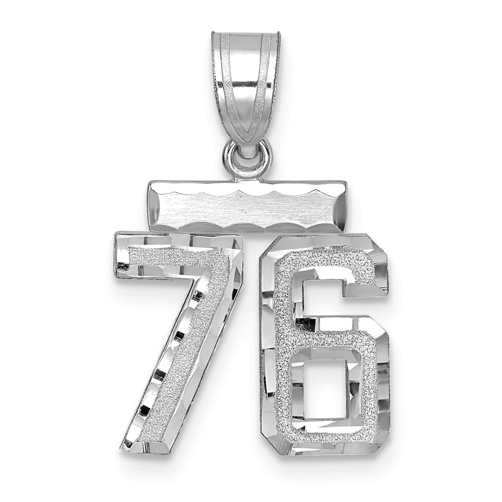 14K White Gold Small Brushed Diamond-cut Number 76 Charm