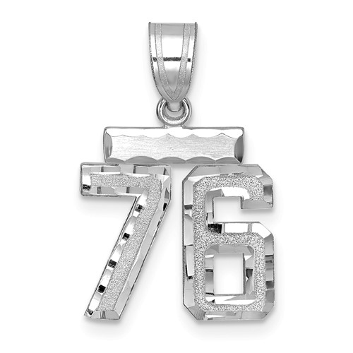14K White Gold Small Brushed Diamond-cut Number 76 Charm