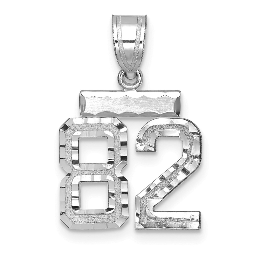 14K White Gold Small Brushed Diamond-cut Number 82 Charm