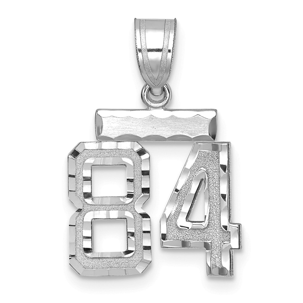 14K White Gold Small Brushed Diamond-cut Number 84 Charm