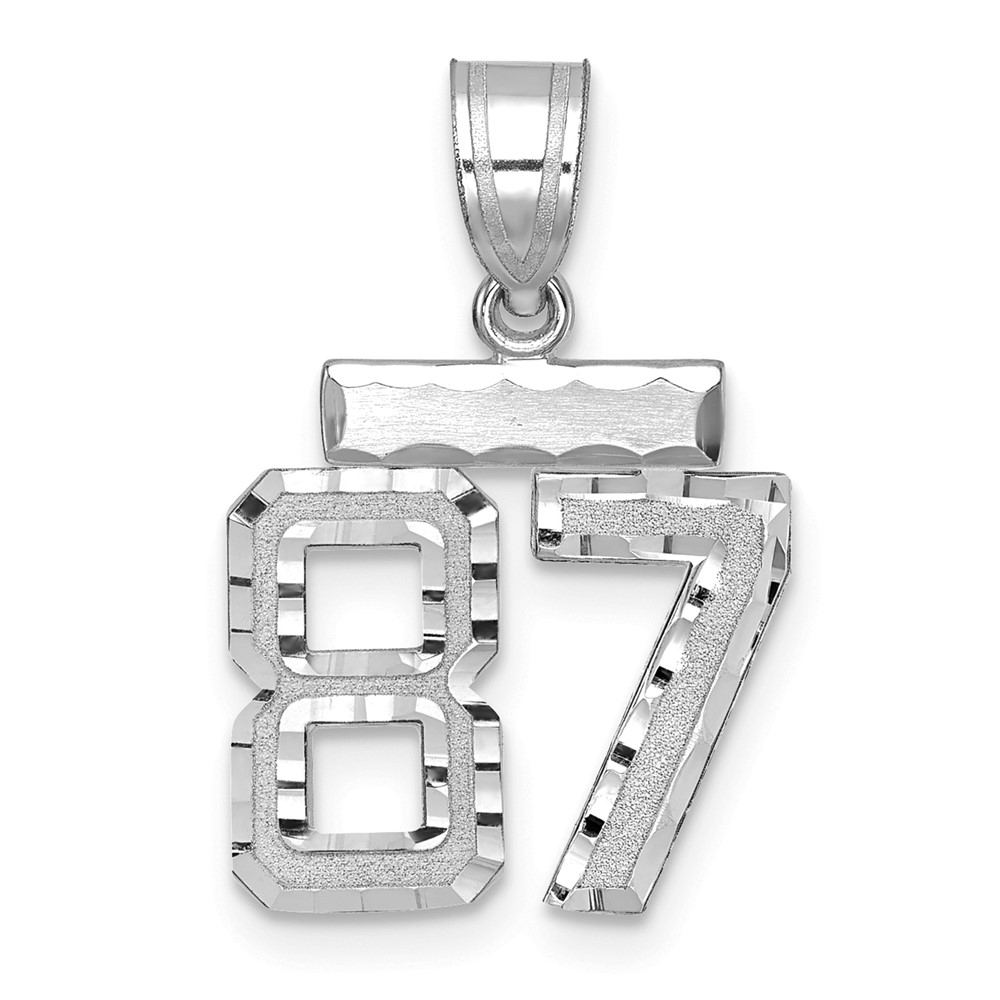 14K White Gold Small Brushed Diamond-cut Number 87 Charm