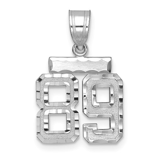 14K White Gold Small Brushed Diamond-cut Number 89 Charm