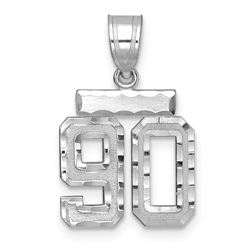14K White Gold Small Brushed Diamond-cut Number 90 Charm