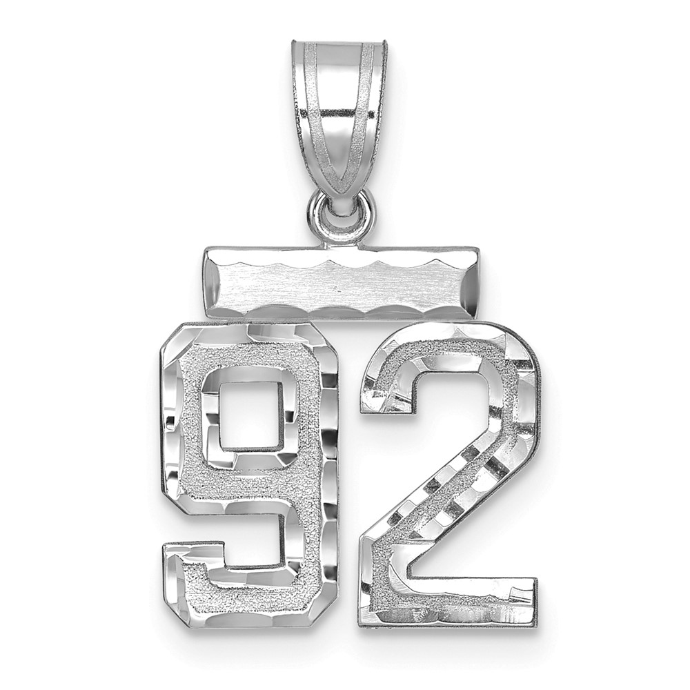 14K White Gold Small Brushed Diamond-cut Number 92 Charm